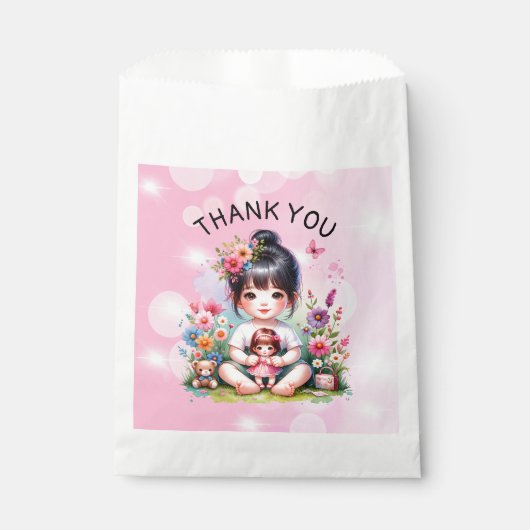 aziatisch meisje en poppenverjaardag bedankt bedankzakje (Voorkant)