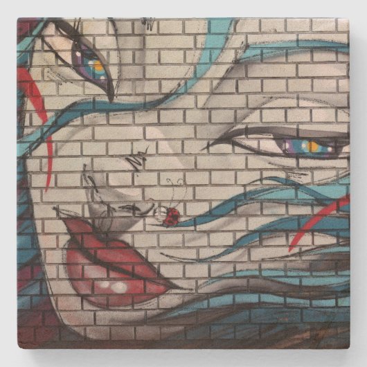 Aziatisch Meisje Graffiti Stenen Onderzetter (Voorkant)