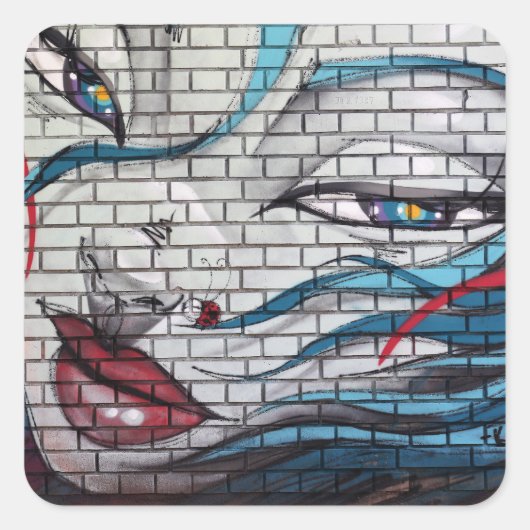 Aziatisch Meisje Graffiti Vierkante Sticker (Voorkant)
