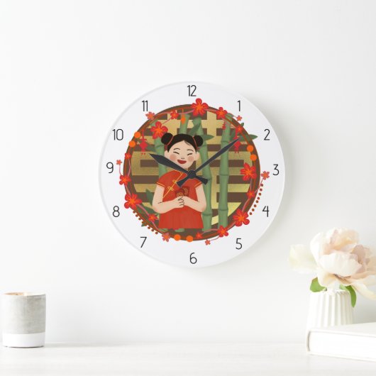 Aziatisch meisje grote klok (Huis)