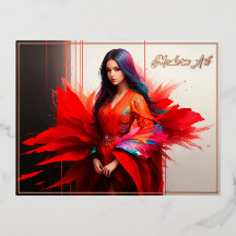 Aziatisch meisje kimono bloed heldere abstracte mo