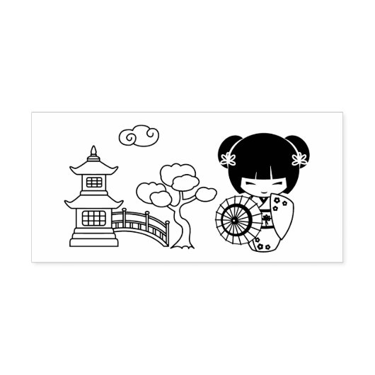 Aziatisch meisje met een groot bloedbad in Kimono  Zelfinktende Stempel (Design)