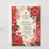 Aziatisch Modern Floral Chinees Tweetalig Huwelijk Kaart (Voorkant)