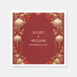 Aziatisch Modern Floral Chinees Tweetalig Huwelijk Servet