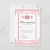 Aziatisch Monogram Rood Zwart Bruiloft RSVP Antwoo (Voorkant)