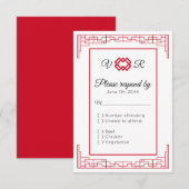 Aziatisch Monogram Rood Zwart Huwelijk RSVP Reacti Kaartje (Voorkant / Achterkant)