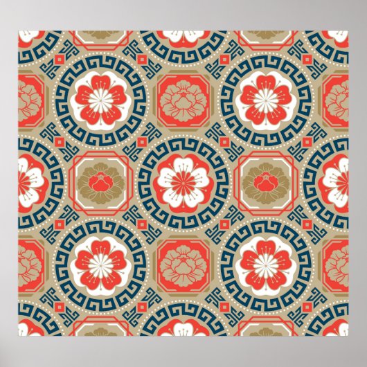 Aziatisch motief: Elegant geometrisch ontwerp Poster (Voorkant)