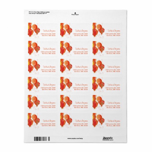 Aziatisch papier lantaarns chique bruiloft adres etiket (Full Sheet)