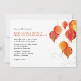 Aziatisch papier lantaarns wit bruiloft kaart