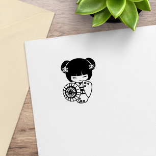 Aziatisch paraplu meisje in kimono 2 rubberstempel