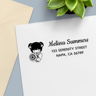 Aziatisch paraplu meisje in kimono adres  zelfinktende stempel
