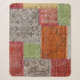 Aziatisch Patchwork Tapijt, Istanbul Detail Sherpa Deken