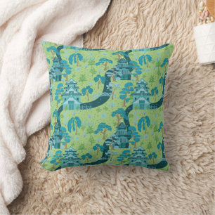Aziatisch patroon blauw groen kussen