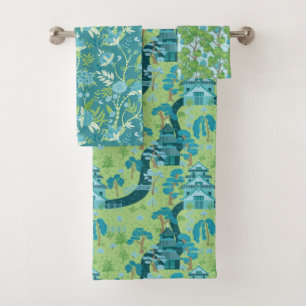 Aziatisch patroon blauwgroen bad handdoek