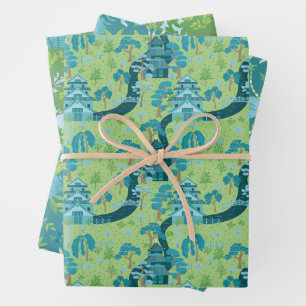 Aziatisch patroon blauwgroen inpakpapier vel