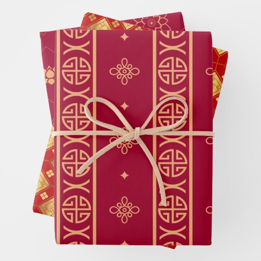 Aziatisch rood en goud inpakpapier vel (In situ)