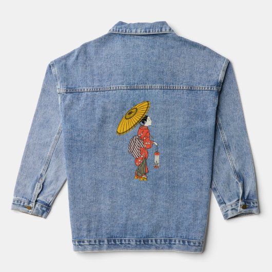 Aziatisch vrouw denim jas denim jacket (Achterkant)