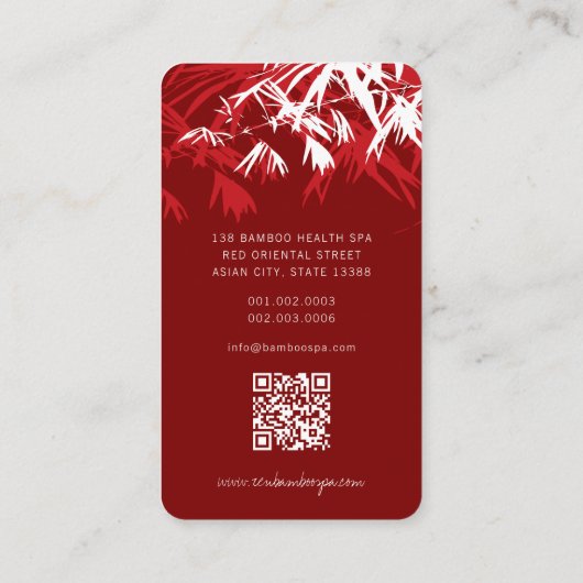 Aziatisch Zen rood bamboe laat moderne oosterse sp Visitekaartje (Achterkant)