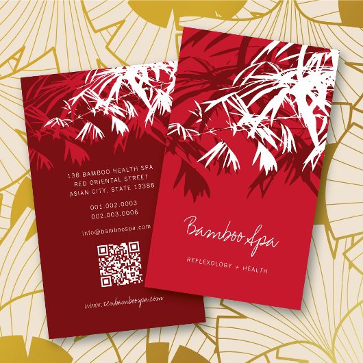 Aziatisch Zen rood bamboe laat moderne oosterse sp Visitekaartje