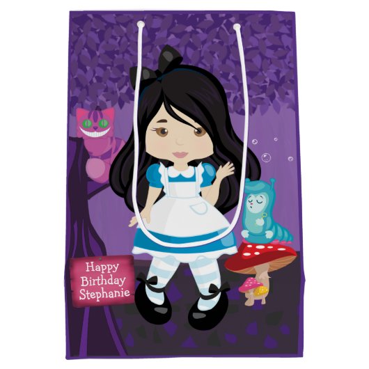 Aziatische Alice in Wonderland Gepersonaliseerd Medium Cadeauzakje (Achterkant)