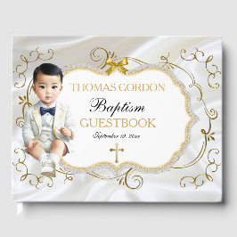 Aziatische babyjongen doop christening wit & goud gastenboek
