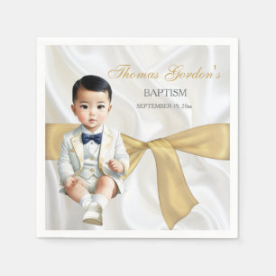 Aziatische babyjongen doop christening wit & goud servet