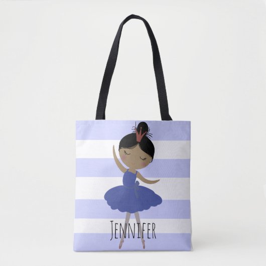Aziatische Ballerina Blauwe Streep Tote Bag (Voorkant)