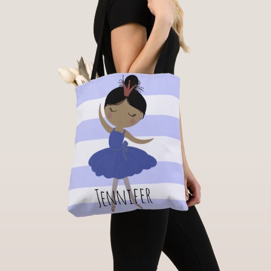 Aziatische Ballerina Blauwe Streep Tote Bag (Dichtbij)