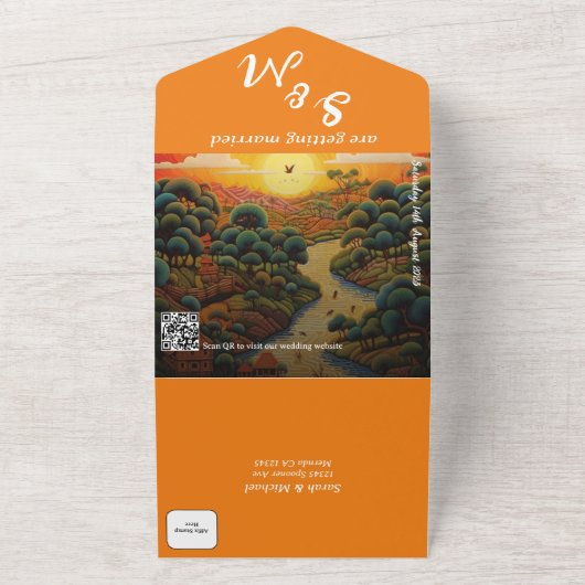 Aziatische bestemming RSVP All-in-One bruiloft All In One Uitnodiging (Buitenkant)