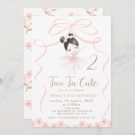 Aziatische Black Hair Ballerina Twee Tu Leuke Verj Kaart (Voorkant / Achterkant)