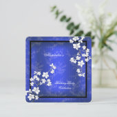 Aziatische Blauwe Blossom White Birthday Party Kaart (Staand voorkant)