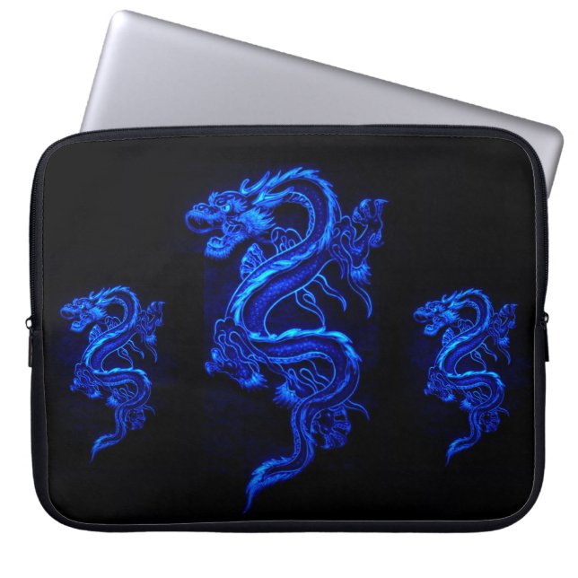 Aziatische blauwe drakenlaptophoes laptop sleeve (Voorkant)