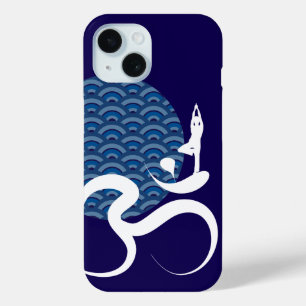 Aziatische Blauwe Zon Yoga Moderne Zen Kalligrafie iPhone 15 Case