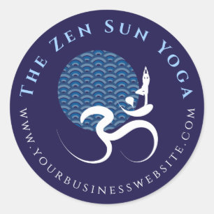 Aziatische Blauwe Zon Yoga Moderne Zen Kalligrafie Ronde Sticker