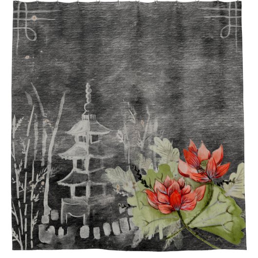 Aziatische bloem douchegordijn (Voorkant)