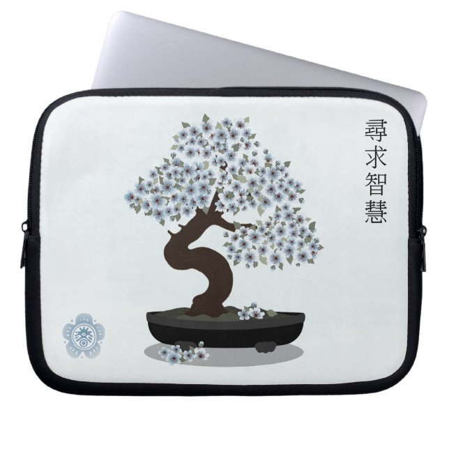 Aziatische bloemen bonsai bloesem boom grafisch on laptop sleeve (Voorkant)