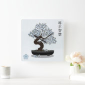 Aziatische bloemen bonsai bloesem boom grafisch on vierkante klok (Huis)