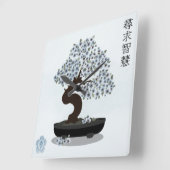 Aziatische bloemen bonsai bloesem boom grafisch on vierkante klok (Hoek)
