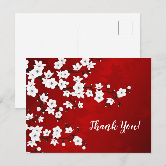 Aziatische bloemen witte kersenbloesem rode dank j briefkaart (Voorkant / Achterkant)