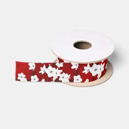 Aziatische bloemen witte kersenbloesem rood satijnen lint