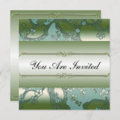 Aziatische bloemige groene en zilveren feestelijke kaart (Voorkant / Achterkant)