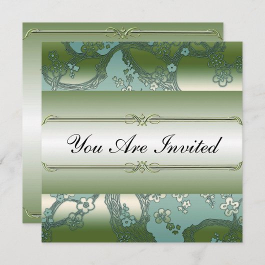 Aziatische bloemige groene en zilveren feestelijke kaart (Voorkant / Achterkant)