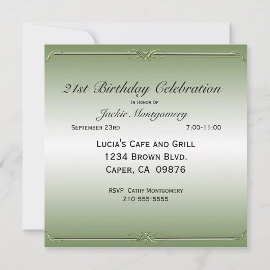 Aziatische bloemige groene en zilveren feestelijke kaart (Achterkant)