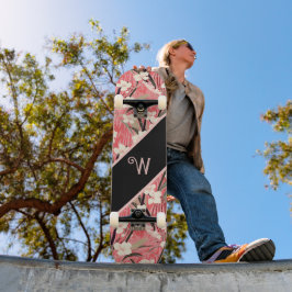 Aziatische bloemmotief roze perzik wit chinoiserie persoonlijk skateboard