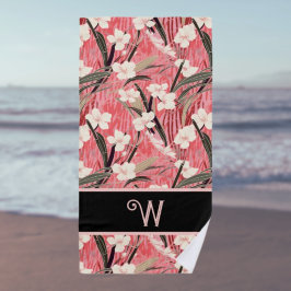Aziatische bloemmotief roze perzik wit chinoiserie strandlaken