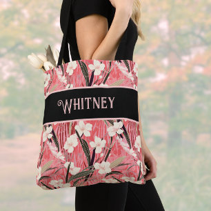 Aziatische bloemmotief roze perzik wit chinoiserie tote bag