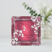 Aziatische Blossom Red White Lace Birthday Kaart (Staand voorkant)