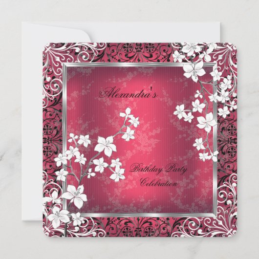 Aziatische Blossom Red White Lace Birthday Kaart (Voorkant)