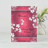 Aziatische Blossom Red White Lace Birthday Party Kaart (Staand voorkant)