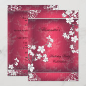 Aziatische Blossom Red White Lace Birthday Party Kaart (Voorkant / Achterkant)